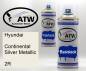 Preview: Hyundai, Continental Silver Metallic, 2R: 400ml Sprühdose + 400ml Klarlack - Set, von ATW Autoteile West.